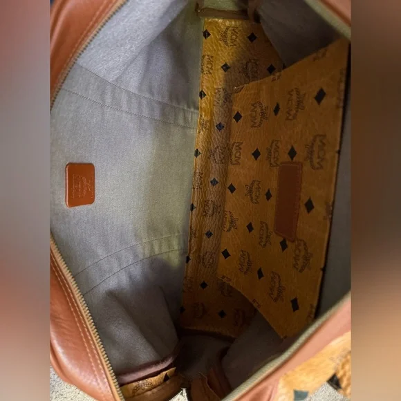 MCM Dome Satchel Shoulder Bag Monogram Vintage XL Authentic Double Zip - Picture 9 of 16